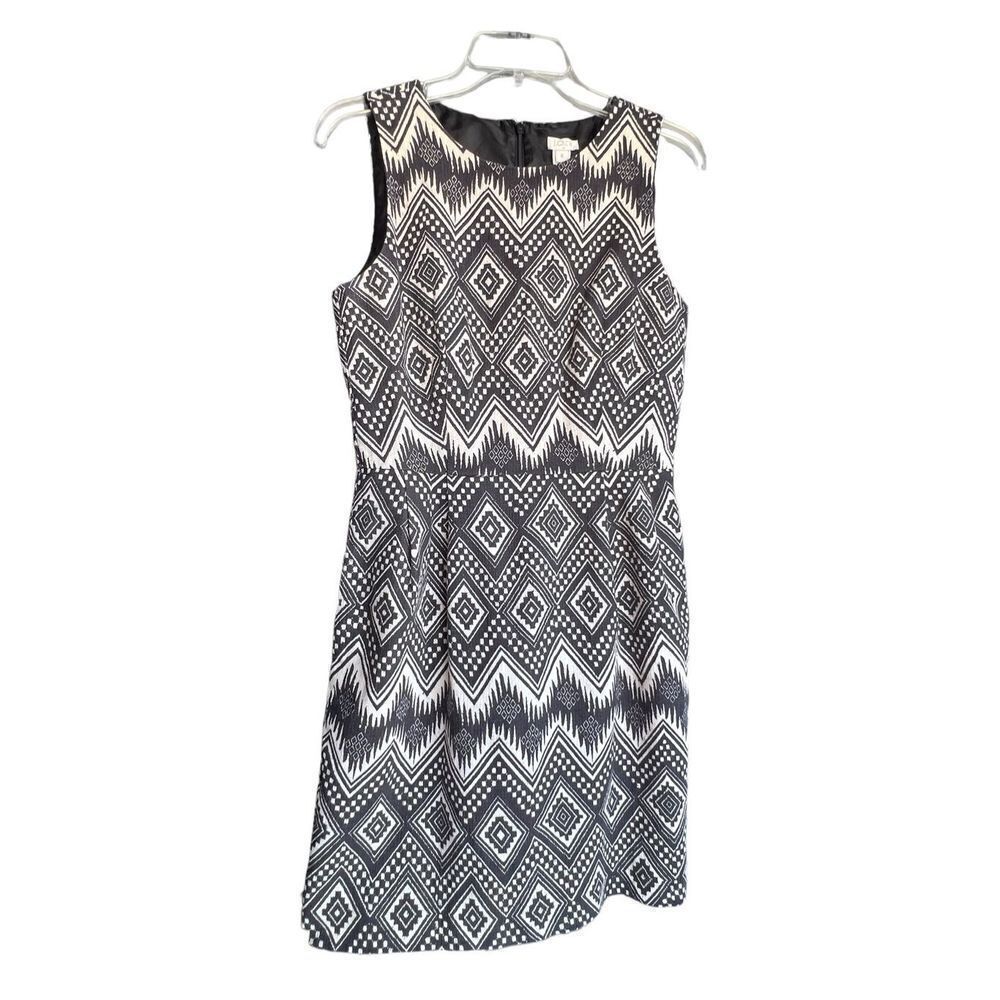 J. Crew black and white Ikat Aztec geometric print cotton mini dress, sz 6